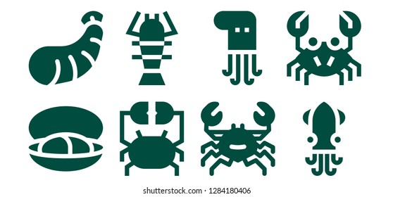  squid icon set. 8 filled squid icons. Simple modern icons about  - Mussel, Shrimp, Crab, Lobster, Octopus, Squid