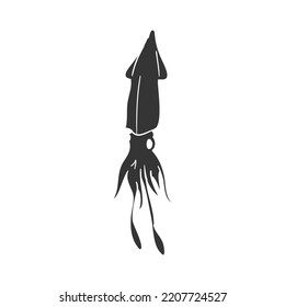 Ilustración de Squid Icon Silhouette. Dibujo gráfico del vector de los animales de agua Símbolo de clip Art. Dibujo del doodle Signo negro.