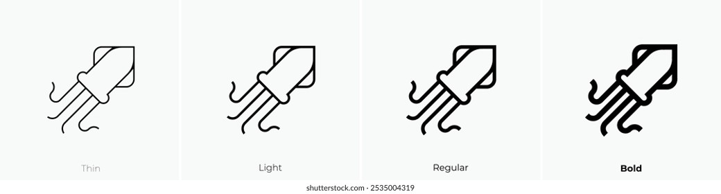 Tintenfisch-Symbol. Dünnes, helles Design im regulären und kühlen Stil, einzeln auf weißem Hintergrund