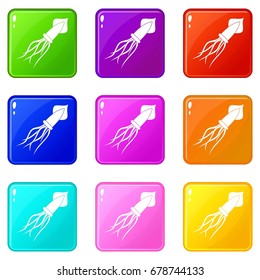 Squid icons of 9 color set isolated vector illustration