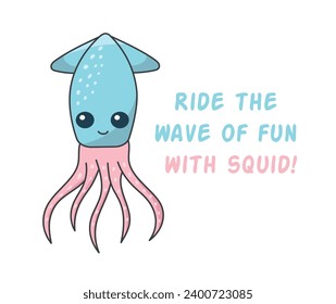 Squid illustration of a cute sea animal, ocean inhabitant