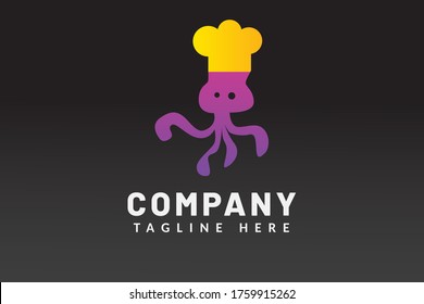 squid Illustration logo template for restaurant logo, food company, cafe brand. use for iconic mark system, implementation for printing, website, business card, background, pattern, and marketing