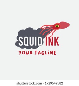 squid with ink logo, simple logo in cartoon style