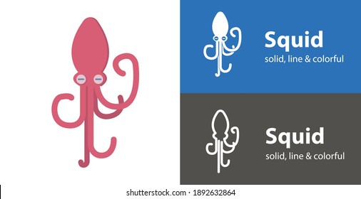 Squid isolated vector icon. sea line solid flat icon