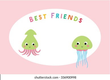 squid and jellyfish best friends card