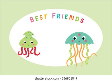 squid and jellyfish best friends card
