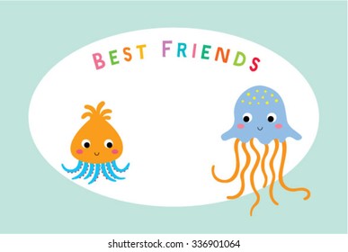 squid and jellyfish best friends card