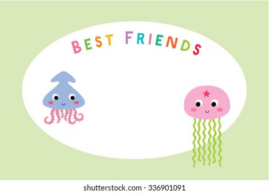 squid and jellyfish best friends card