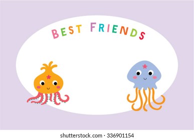 squid and jellyfish best friends card