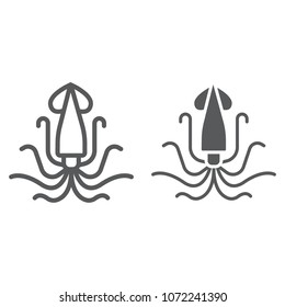 Squid line and glyph icon, animal and underwater, aquatic sign vector graphics, a linear pattern on a white background, eps 10.