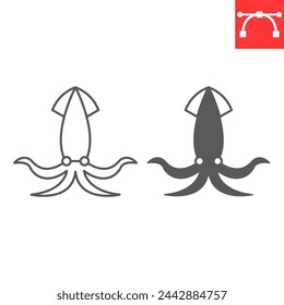 Squid line and glyph icon, seafood and fish, cuttlefish vector icon, vector graphics, editable stroke outline sign, eps 10.