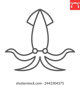 Squid line icon, seafood and fish, cuttlefish vector icon, vector graphics, editable stroke outline sign, eps 10.