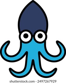 A squid in line icon style