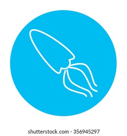 Squid line icon for web, mobile and infographics. Vector white icon on the light blue circle isolated on white background.