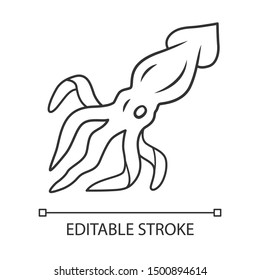 Squid linear icon. Swimming marine animal with tentacles. Underwater creature.  