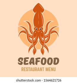 Squid logo concept for seafood restaurant menu vector colored template with sample text
