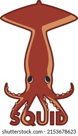 Logo de calamar con letras. Ilustraciones de calamares. Elementos de diseño para logotipo, etiqueta, emblema, signo, marca. Ilustración vectorial.