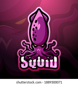 Squid mascot esport logo design