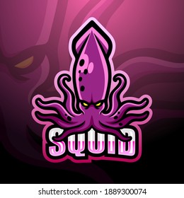 Squid mascot esport logo design