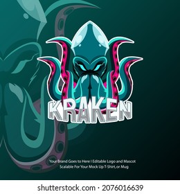 Squid mascot logo with many and long tentacles. Scalable logo for t-shirt design, mock up and esport logo. 3D Logo