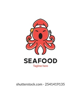 Squid mascot seafood logo vector