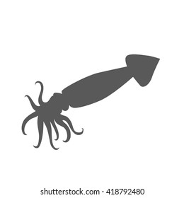 Squid monochrome color design. Black squid with tentacles isolated on white background. 