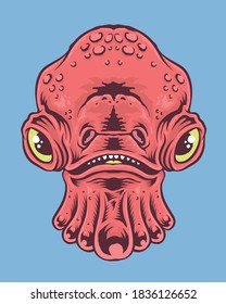 Squid Monster Face Vector Illustration