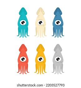 Squid multicolored set icon. cephalopod marine animal. Vector illustration