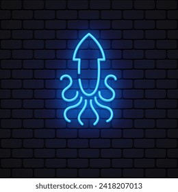 Squid neon icon in doodle style on light background.