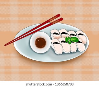 Squid nigiri is a type of sushi made from vinegar rice topped with chunks of raw seafood such as squid. Nigiri is a very popular sushi dish