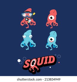 squid and octopus character with letter - vector illustration