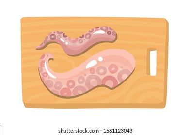 Squid Octopus Chopper on wood vector illustration on white Background