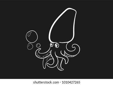 squid octopus doodle flat black