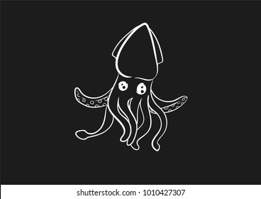 squid octopus doodle flat black