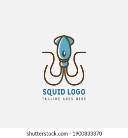 Squid or octopus logo vector design, seafood logo vector illustrator.