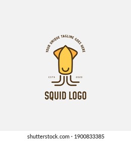 Squid or octopus logo vector design, seafood logo vector illustrator.