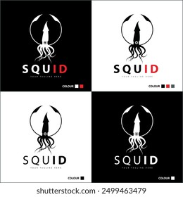 squid octopus silhouette logo set design template