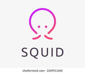 Squid Octopus Tentacle Ocean Sea Food Calamari Invertebrate Line Linear Simple Vector Logo Design