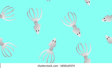 squid on a blue background, vector illustration, pattern. white squid with eyes, seafood. omega 3, delicious healthy fish. pattern and decor for wallpaper, stylish design.