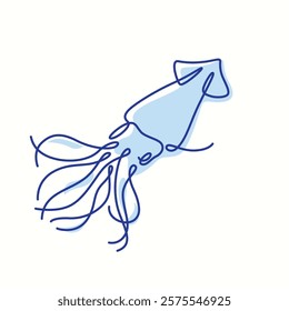 Squid one line drawing. Squid single line illustration. Squid minimalist line art