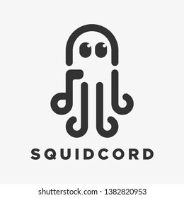 squid with one of its tentacles a symbol of music, logo vector