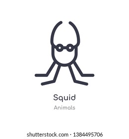 squid outline icon. isolated line vector illustration from animals collection. editable thin stroke squid icon on white background