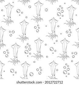 squid pattern black outline, vector isolated illustration on a white background