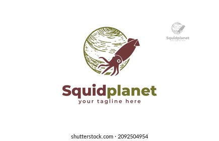 Squid planet logo design. vector
