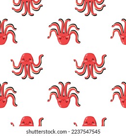 Squid red cartoon so cute.on white background.pattern seamless vector  illustration.