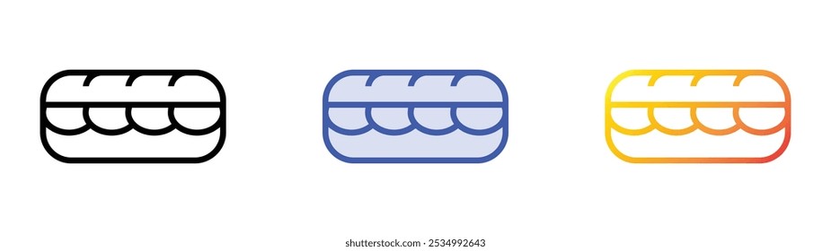 Tintenfisch-Sandwich-Symbol. Lineares, blaues Füllungs- und Farbverlauf-Design einzeln auf weißem Hintergrund