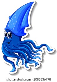 Squid sea animal cartoon sticker illustration