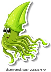 Squid sea animal cartoon sticker illustration