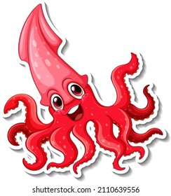 Squid Sea Animal Cartoon Sticker Illustration