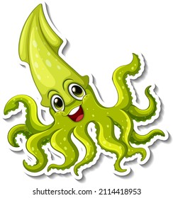 Squid sea animal cartoon sticker illustration